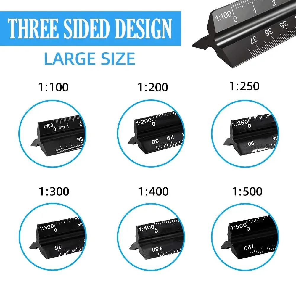 Scale Ruler, 30cm Aluminium Metal Scale Architect Engineer Technical Ruler