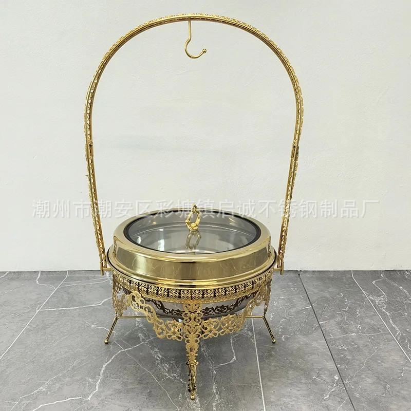 2025 Fancey Gold Embellished Banuate Ornate Chafing Dish Buffet With Hanging Lid Transparent Cover Butterfly Chaffing Dishes