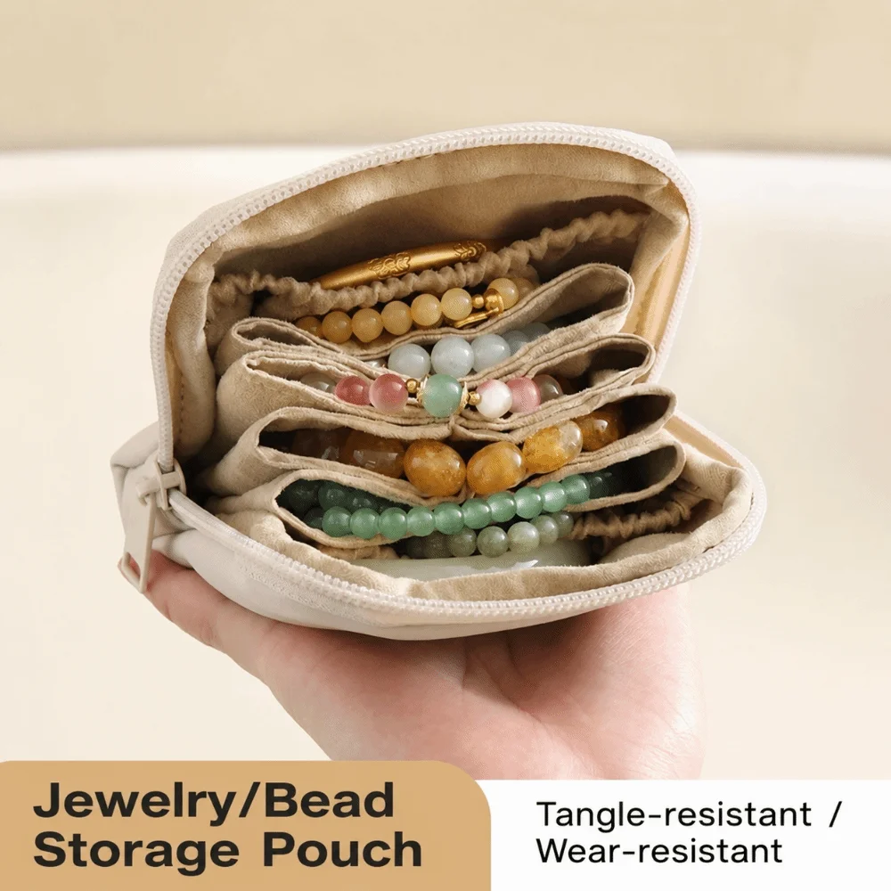 Durable PU Leather Jewelry Bag Multi Layer Large Capacity Jewelry Pouch Solid Color Zipper Storage Bag