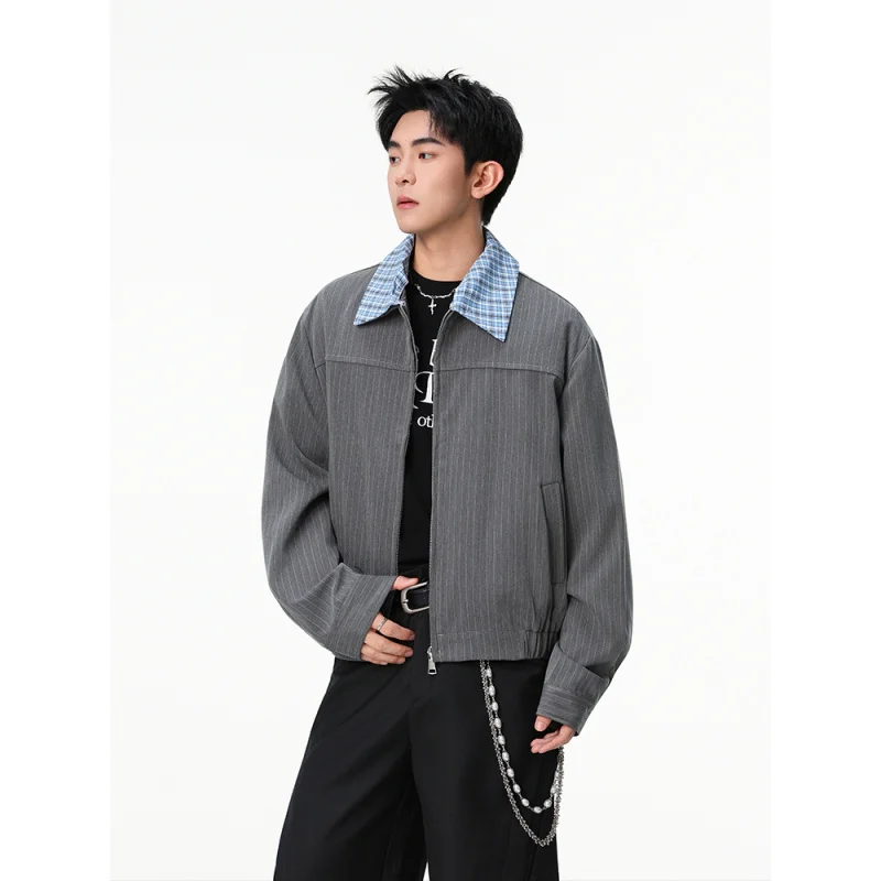 

GIOIOM's Jacket, осенняя новая свободная повседневная мужская куртка в клетку с отложным воротником 2025