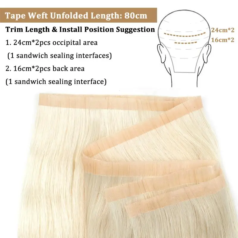 Fasci di nastro di trama lunga Nastro di trama della pelle PU nelle estensioni umane Nessuna colla Capelli umani naturali per capelli fini 40-50G Trama da 12-20 pollici 80 cm