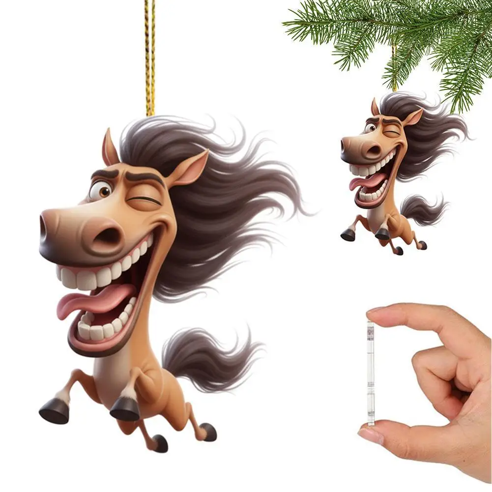 Adorable 2D Flat Acrylic Horse Pendant Cute Keychain Car Rearview Mirror & Home Hanging Ornament Decor