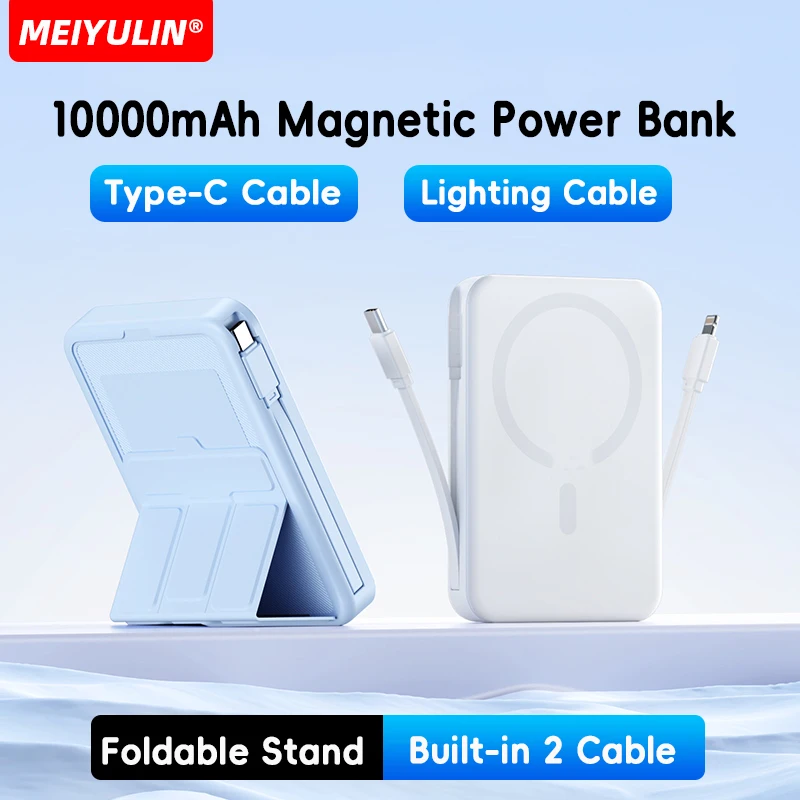 10000 мАч Беспроводная магнитная подставка для аккумулятора Портативный кабель USB C Быстрая зарядка Внешняя мобильная батарея для iPhone Samsung Xiaomi 10000 мАч Беспроводная магнитная подставка для аккумулятора Портативный кабель USB C Быстрая зарядка Внешняя мобильная батарея для iPhone Samsung Xiaomi