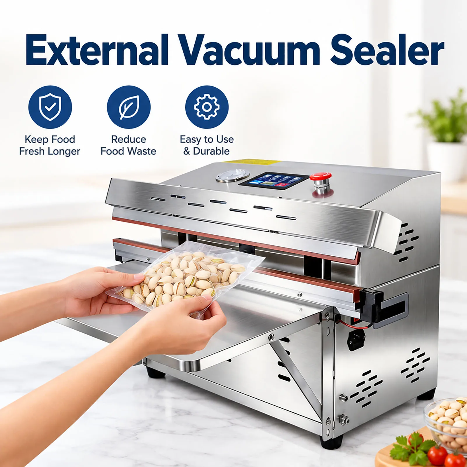 ZM-EV-620 Commercial External Vacuum Sealer Nozzle Type Vacuum Packaging Machine Digital Display Sealing Packaging Equipment