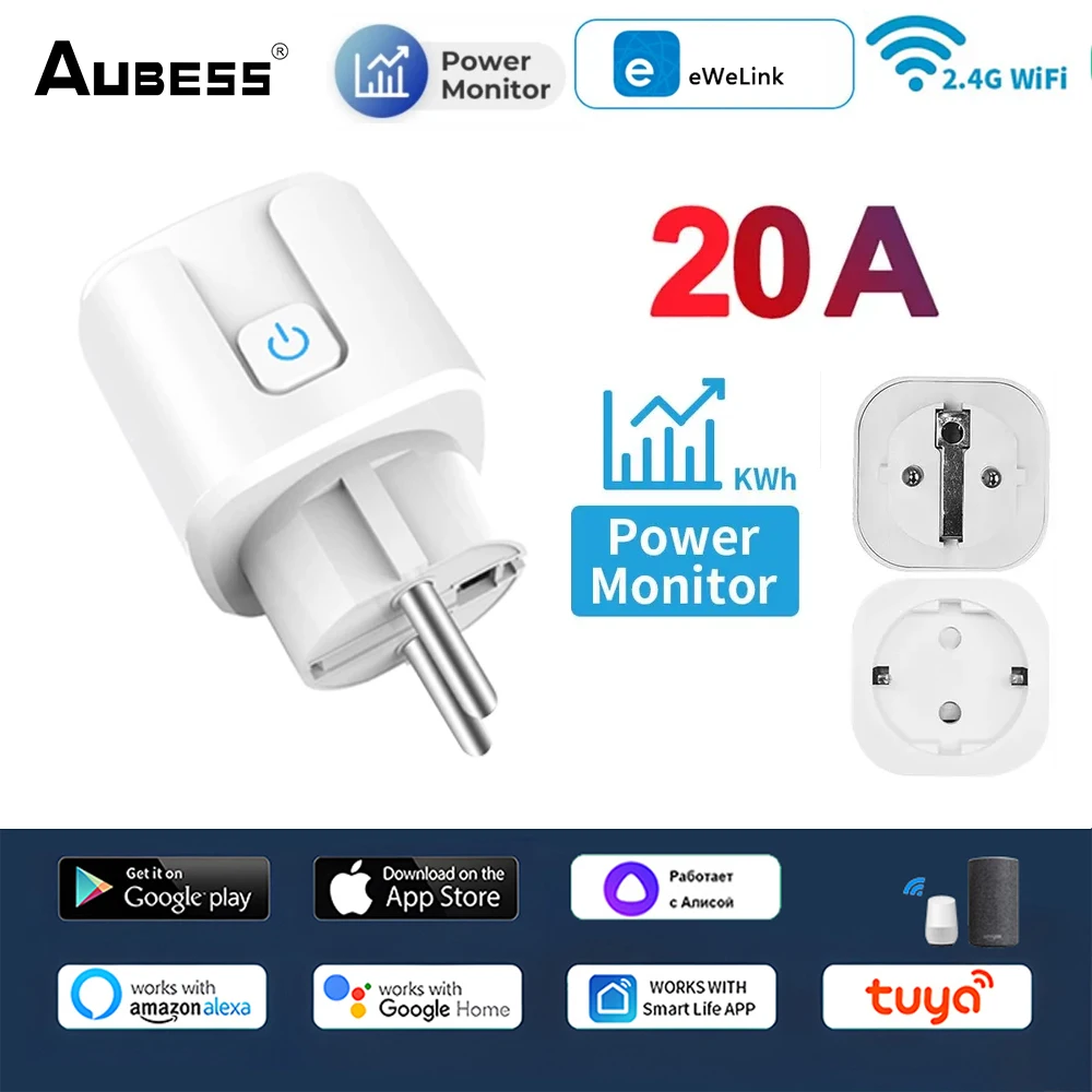 Smart Socket EU 20A Wifi Smart Plug With Power Monitoring Smart Home Timing Function Voice Control With Alexa Google Home Alice