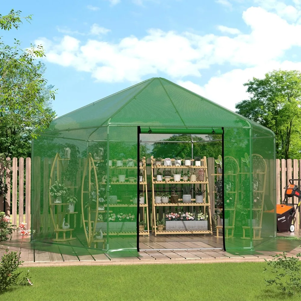 Greenhouses for Outdoors, Heavy-Duty Green House for Outside, Walk in Winter Greenhouse with 180g Double Layer PE Cover, Ground