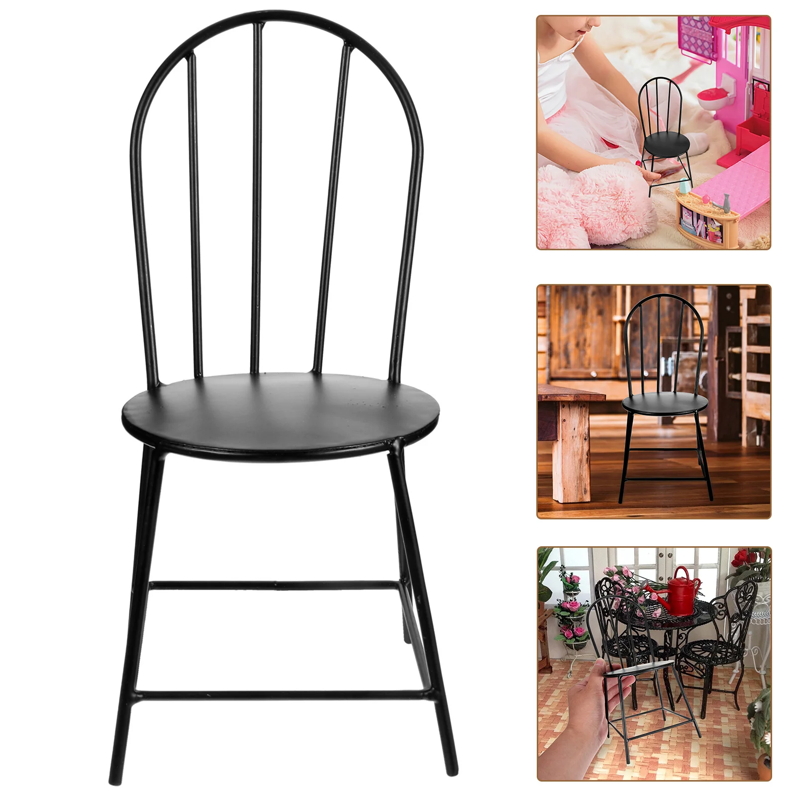 كرسي حديد صغير لديكور المنزل الصغير، ملحقات أثاث صغيرة رائعة، زخرفة وقت اللعب، محمولة، لمسة نهائية ناعمة، مظهر حيوي #5