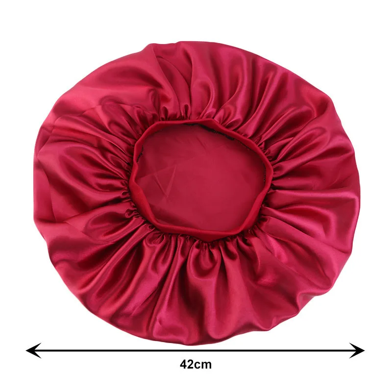 New Women Oversized Silky Hair Soft Elegant Bonnet Solid Color Satin Bonnet Sleeping Night Cap Elastic Shower Bath Hats