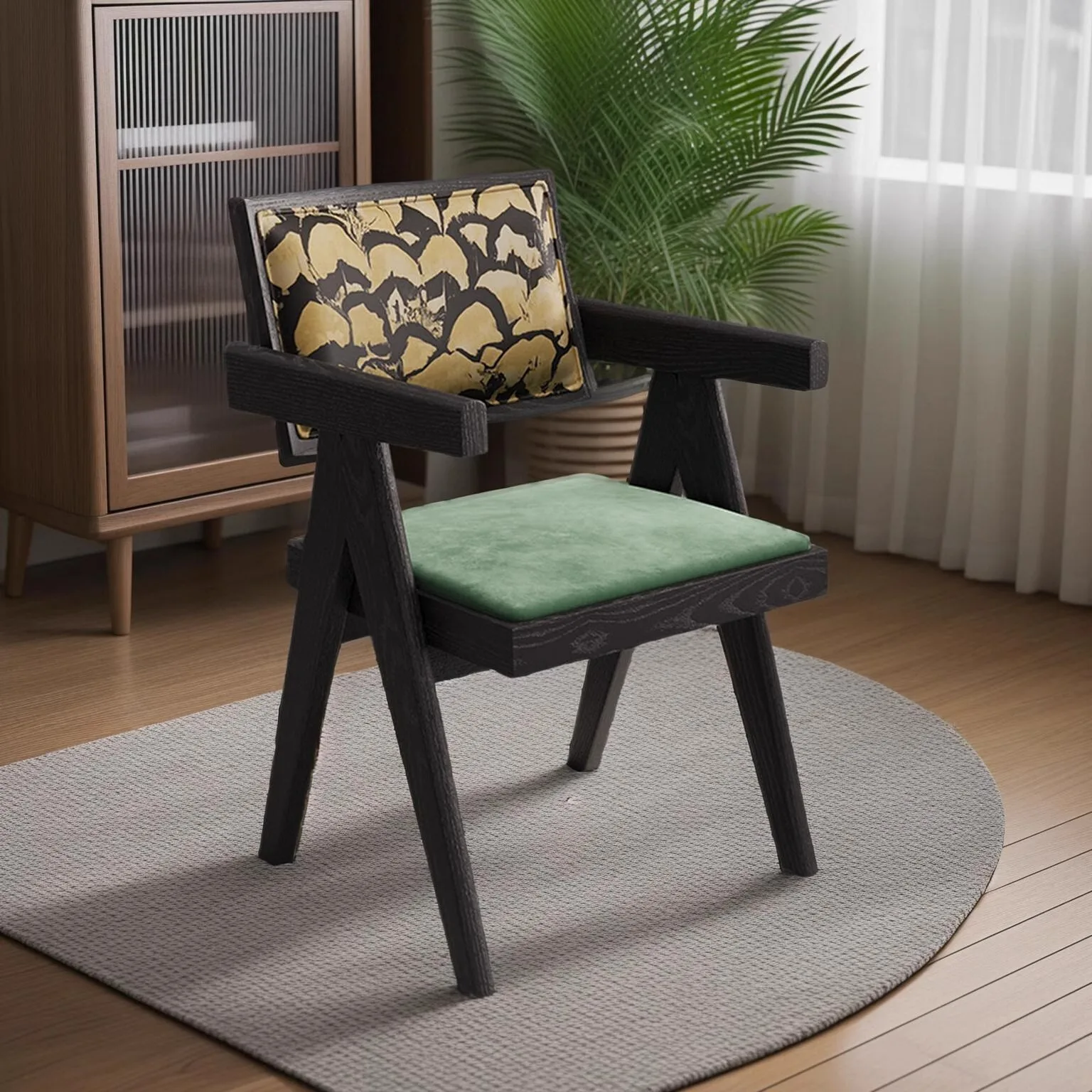 

Chandigarh Backrest Dining Chair Nordic Restaurant Furniture Modern Fabric Soft Wood Hotel Lounge Chair
