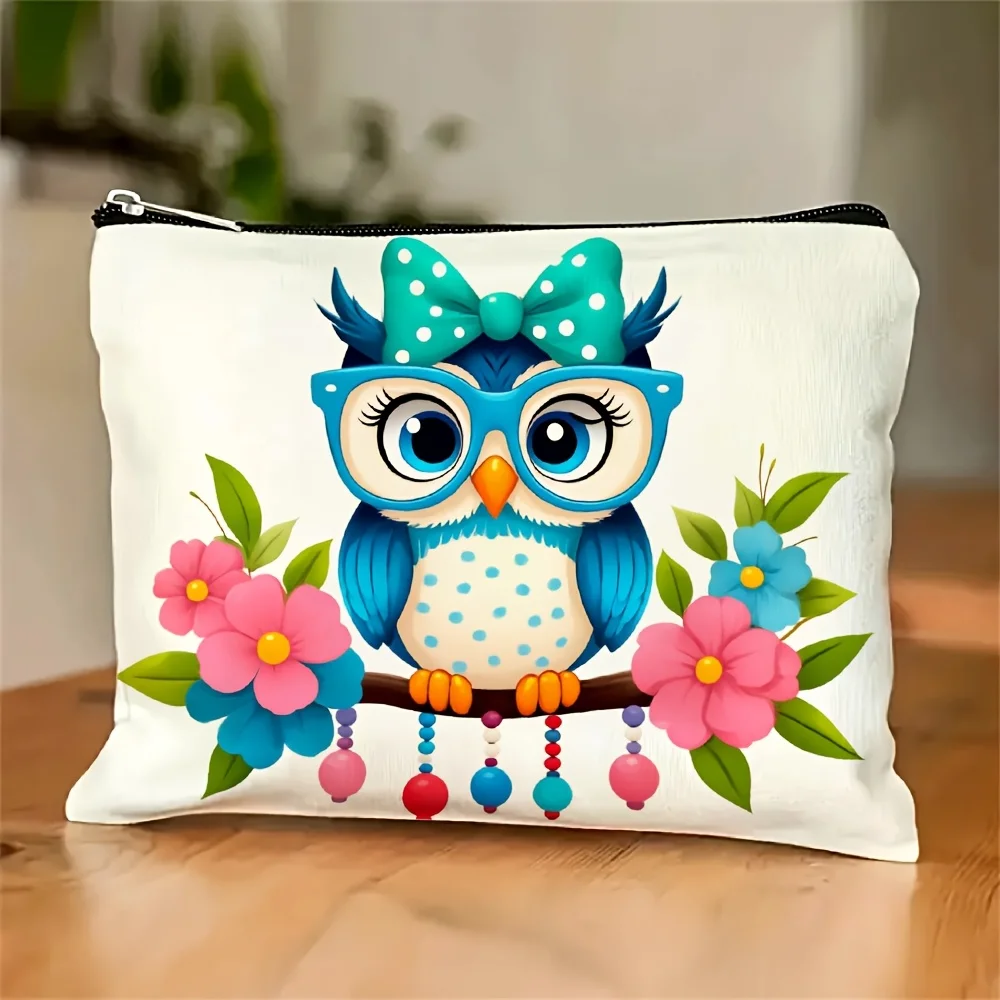 A Cute owl print makeup bag- multifunctional zipper pouch, jewelry storage bag, perfect travel zipper small storage bag.