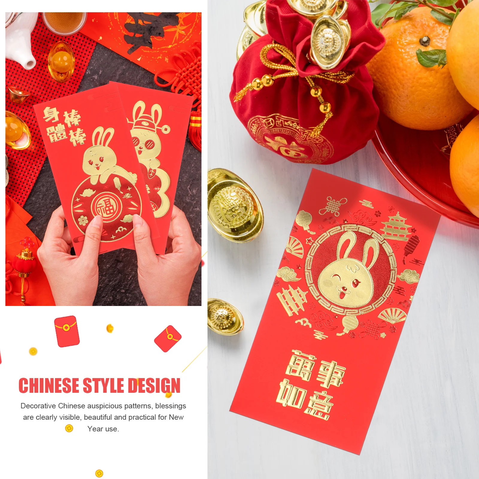 

30Pcs Chinese Style Red Envelopes Auspicious Designs New Year Red Envelopes Joy Prosperity Good Money Holders