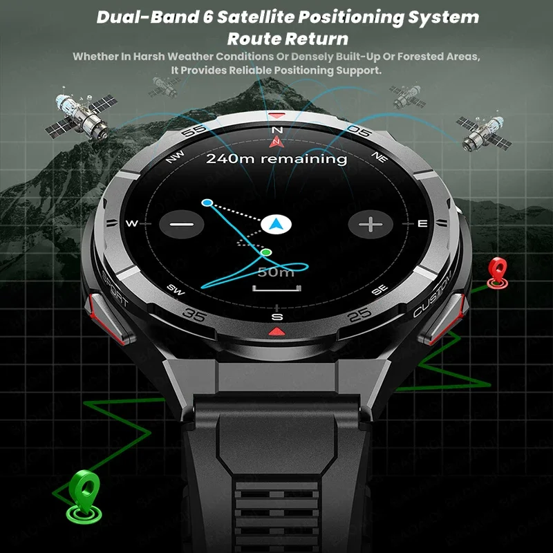 Novo ao ar livre embutido gps relógio inteligente masculino 1.43 display amoled bússola 3atm à prova dwaterproof água grau de natação bluetooth chamada smartwatch