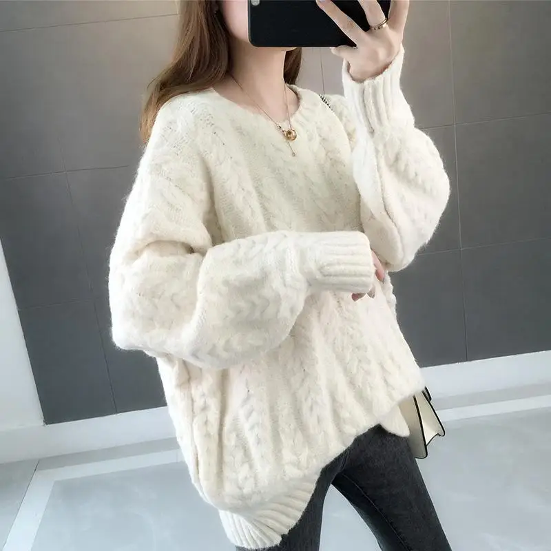 Womens Clothing Autumn Winter Trendy Casual Streetwear Oversize Knitted Sweater Korean Twisted Long Sleeve Pullover Tops Jumpers