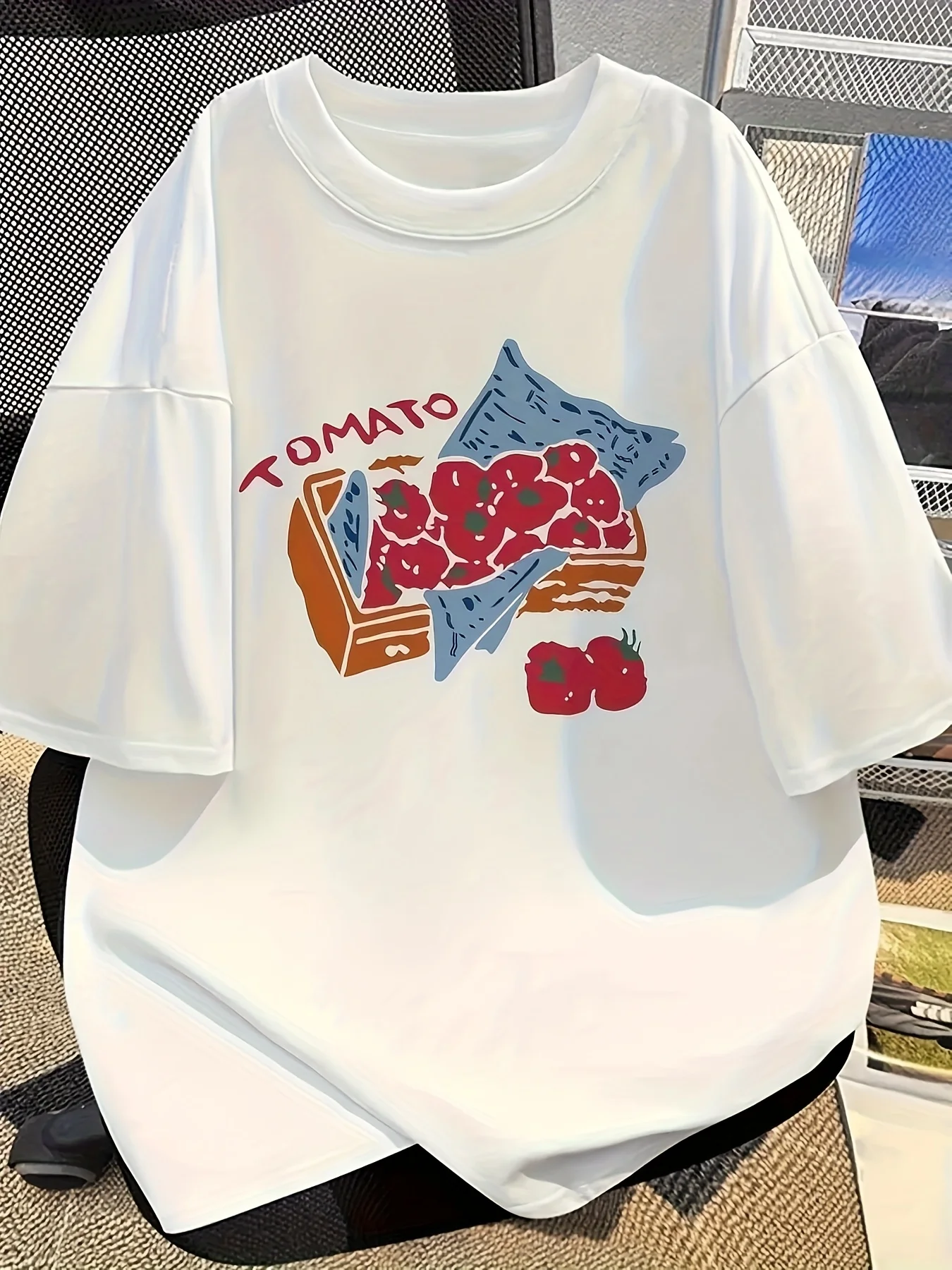 Vintage Tomato Basket Graphic T Shirt Women Summer Casual Short Sleeve Crew Neck Loose Tee Kawaii Fruit Print Harajuku Top
