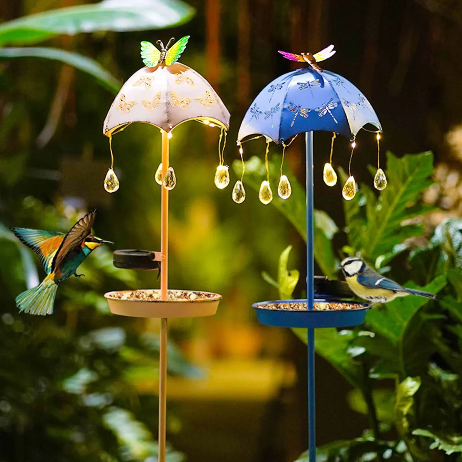 Lámpara de jardín al aire libre, paraguas de tierra con forma de gota de lluvia, energía Solar, LED, decoración de jardín, alimentador de pájaros, impermeable