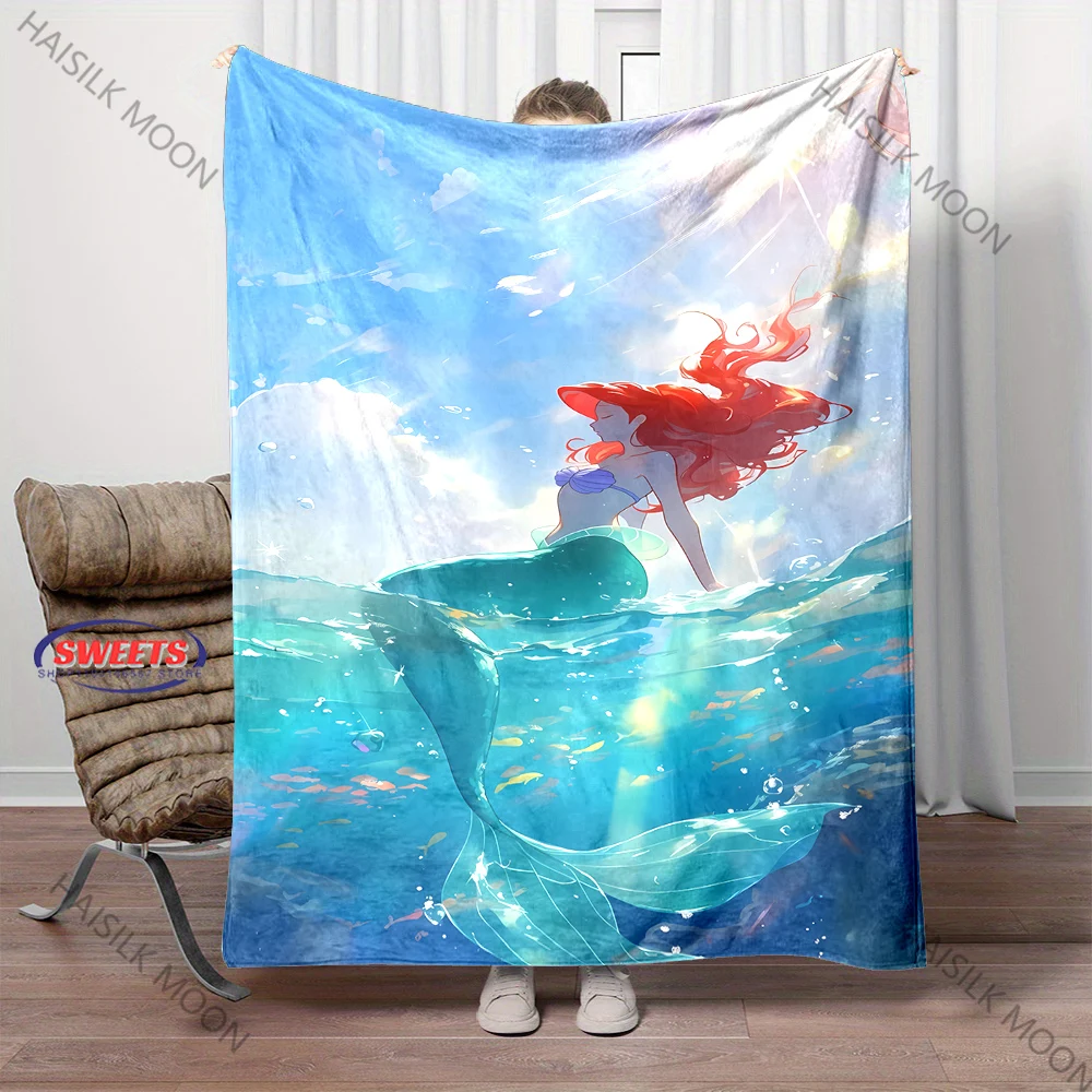 بطانية أميرات ديزني ليتل ميرميد أرييل مطبوعة ثلاثية الأبعاد للمكتب والسفر RV متعددة المشهد للفصول الأربعة متوفرة بسرعة #6