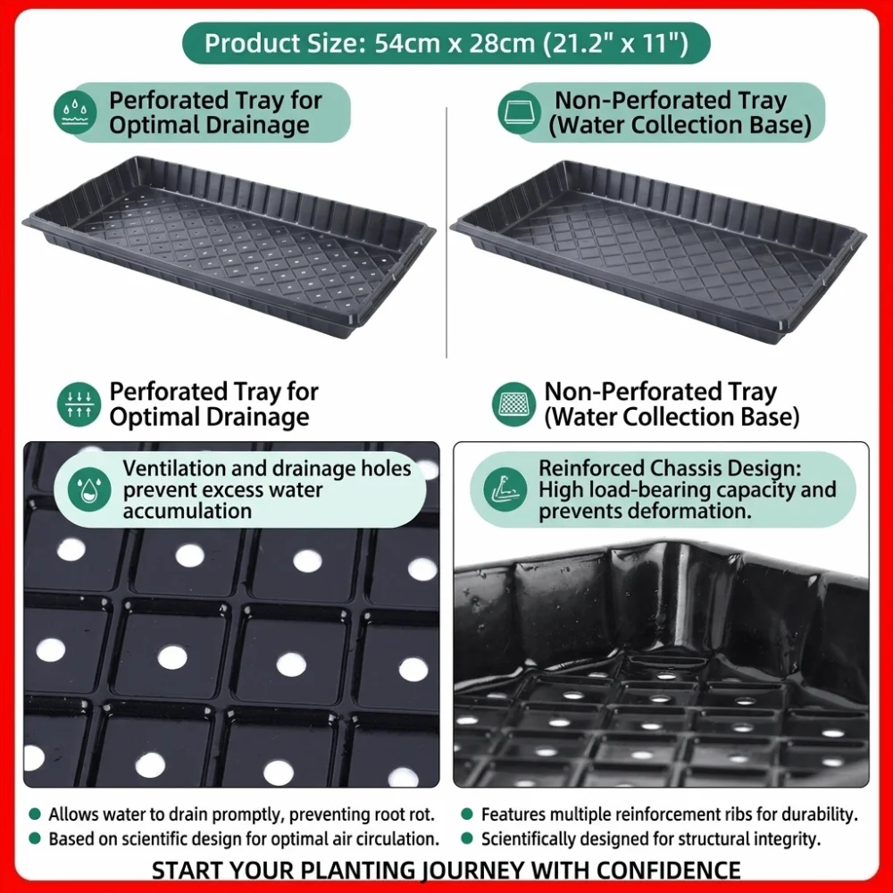 2pcs Reusable 54*28cm Seeding Nursery Tray with Holes Flower Plant Germination Tray Succulent Seed Starting Growing Plate Garden