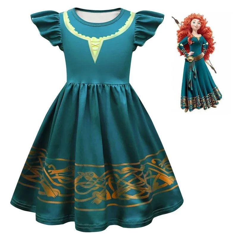 Halloween girls Merida cosplay dress shield performance costume summer birthday party green gothic vintage wig dresses