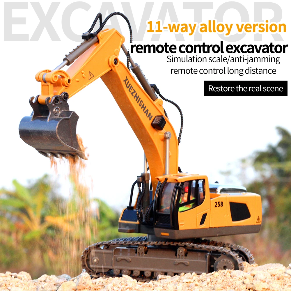 9CH Wireless RC Excavator Alloy Hook Machine 1:20 Simulation Child Electric Toy Engineering Vehicle Model Remote Control