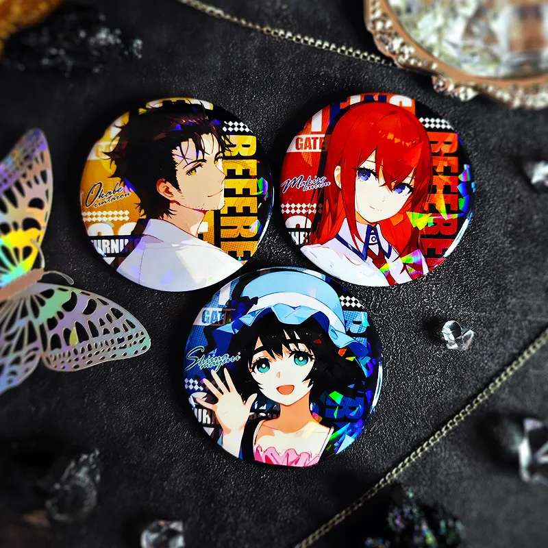 Steins;Gate Anime Peripheral Makise Kurisu Okabe Rintarou Shiina Mayuri Badge Backpack Decoration Accessories Collect Gifts