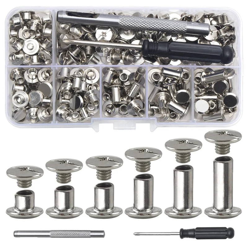 

ABVA-Chicago Screw Leather Rivets Assorted Screw Rivets M5 Chicago Binding Screws For Decorating PU Craft Belts(110PCS)