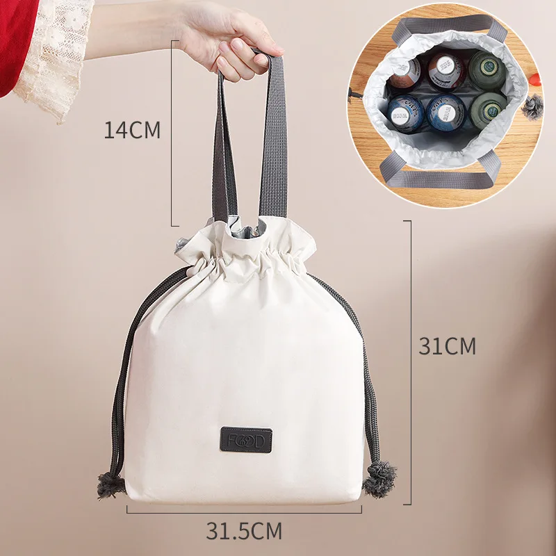 Portable Drawstring Women's Thermal Lunch Bags Waterproof Picnic Pouch Food Insulated Cooler Container Fridge Bag for Office