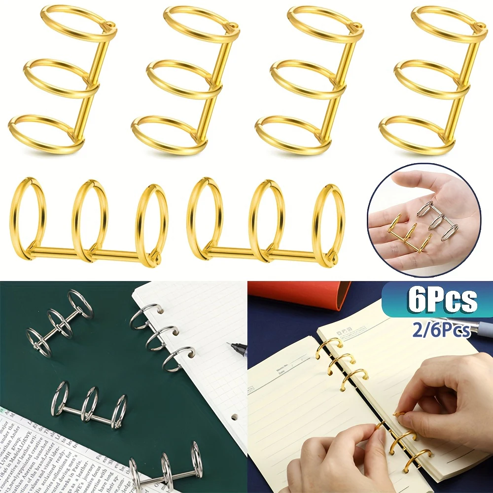 2-6Pcs Binding Book Rings 3 Ring Metal Loose Leaf Binders Book Rings Snap on Index Card Binder for Photo and Paper Organization