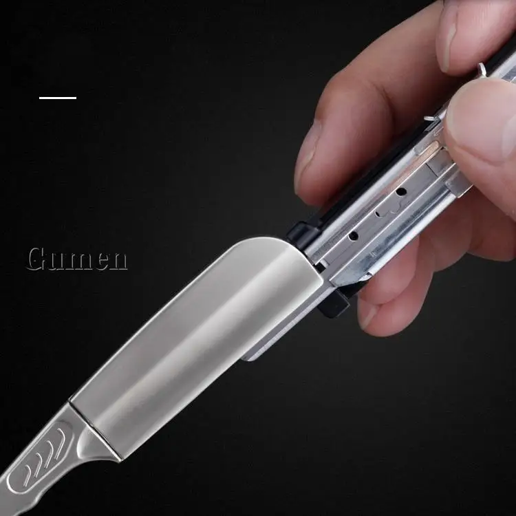 Cuchillo plegable afilado Manual con hoja de pluma para hombre, afeitadora profesional recta, ligera, de acero al carbono, mango de sándalo, 2023
