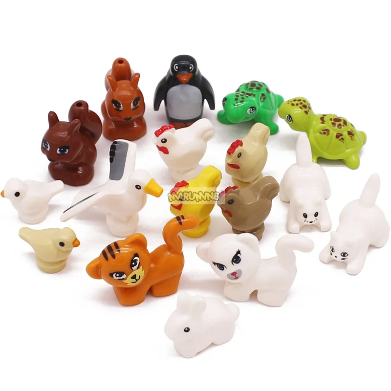 Marumine MOC Animals Blocks 20PCS Model Bricks Parts 11602 95342 41835 Farm Accessories Chicken Rooster Dog Bird Ranch