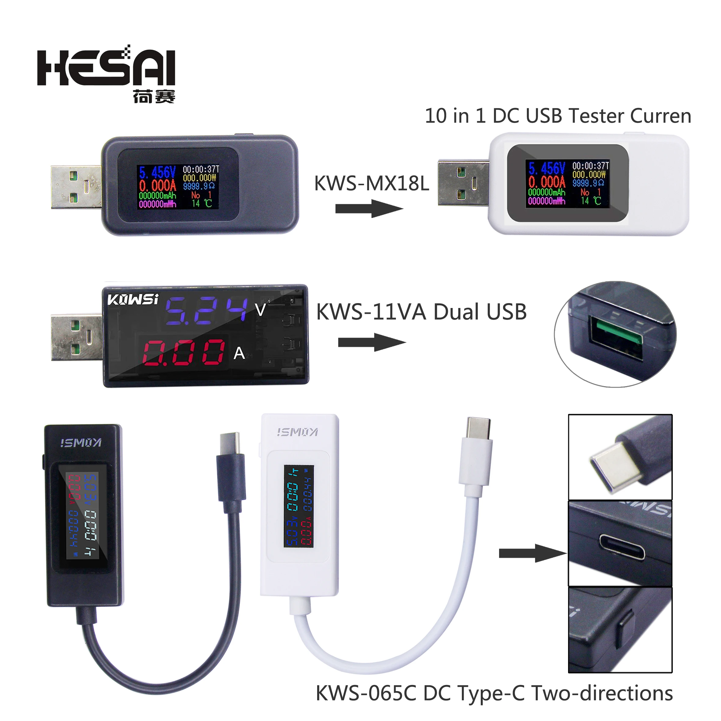 KWS-11VA/KWS-MX18L/KWS-065C USB/Type-C rilevatore di tensione di corrente Tester batteria voltmetro amperometro caricatore medico