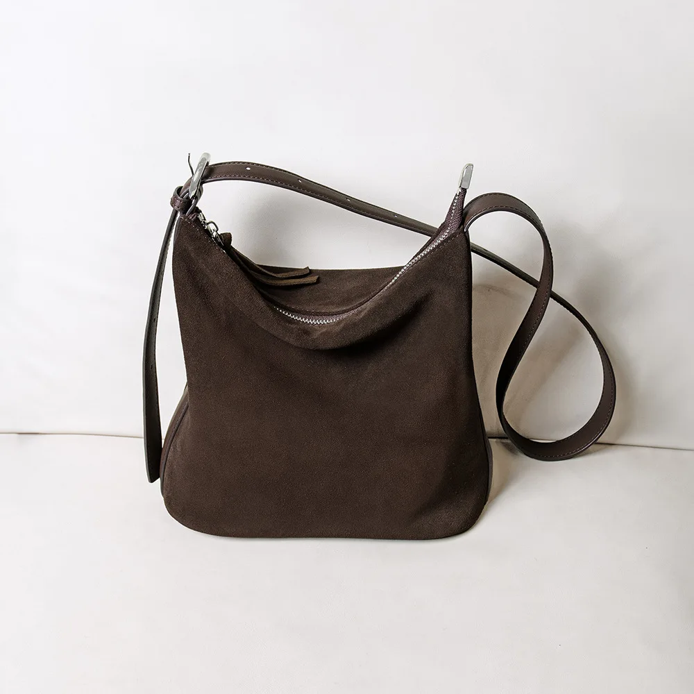 

Women's Frosted Cow Leather Shoulder Bag Ladies Fashion Designer Luxury Bags Female Retro Durable Genuine Cowhide Soft Handbags