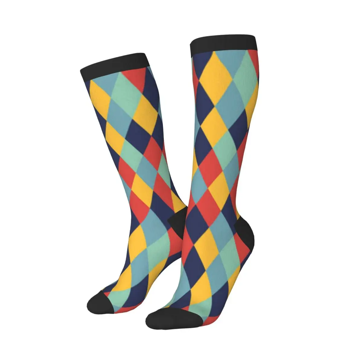 Stockings Funny Autumn Casual Warm Socks Geometric Shape Diamond Cross Soft Winter Knee High Socks