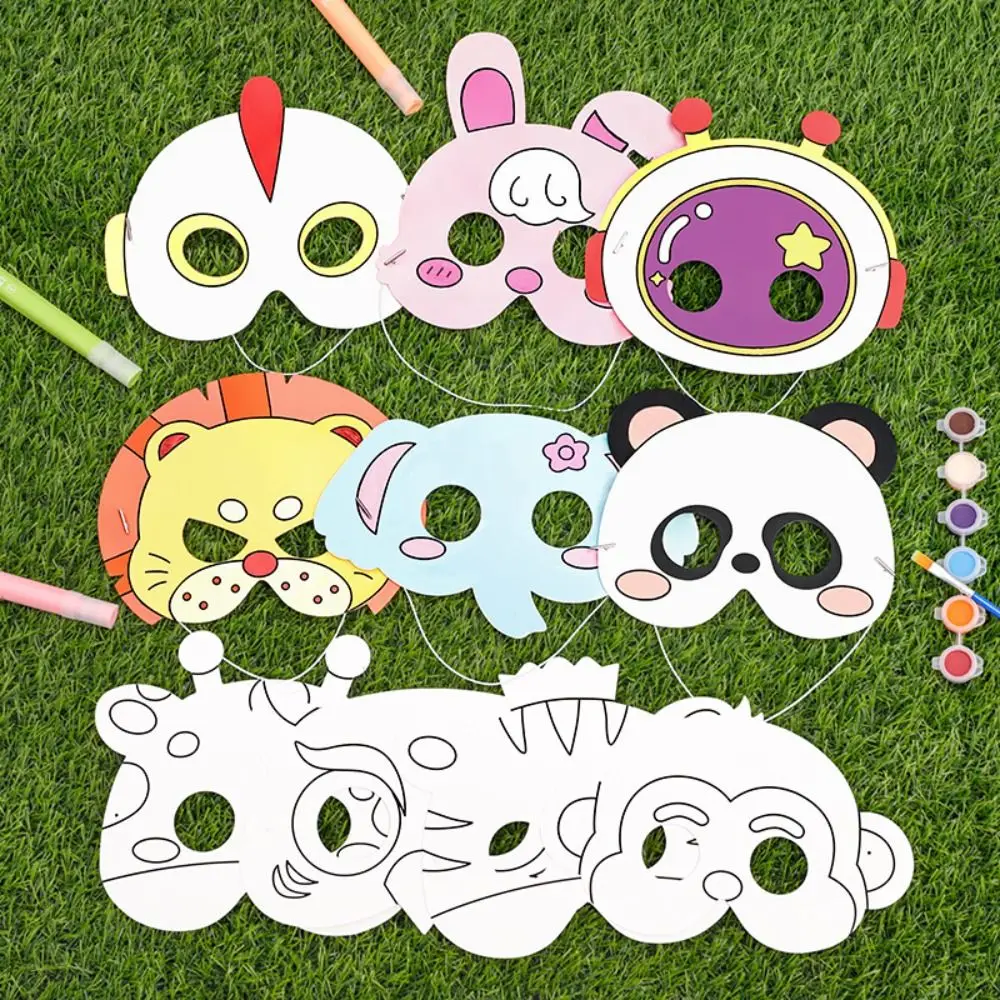 

Puzzle Owl DIY Color Filling Mask Toy Elephant Art Graffiti Animal Mask Rabbit Lion Blank Mask Toy Gifts