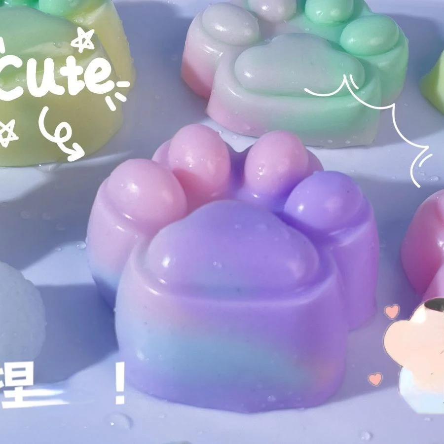 Mainan dekompresi tapak kucing lucu lembut 3D elastis mainan Squishy jeli warna pelangi mainan Mochi anak perempuan dekorasi Kawaii hadiah ulang tahun