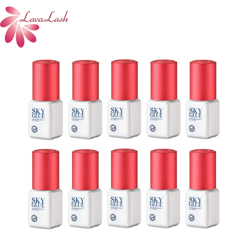 Original Korea 5ml Sky Glue Red Cap 1-2s Fastest Dry Time Eyelash Extensions Glue Lasting 6-7 weeks Lashes Adhesive 10 Bottles