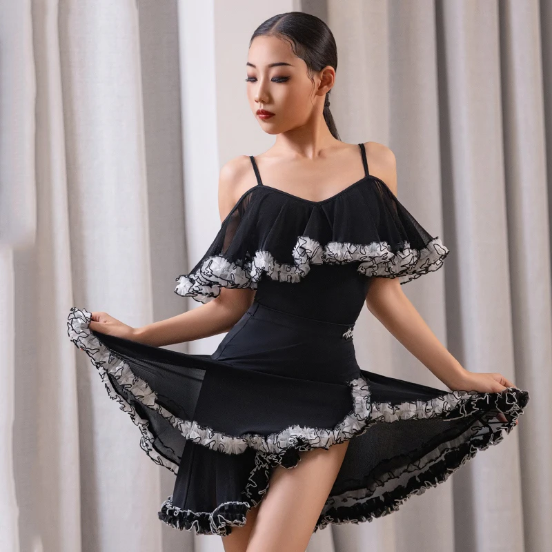 

2024 New Latin Dance Competition Clothing For Girls Sexy Backless Tops Split Skirts Children Chacha Samba Latin Dress DN18431