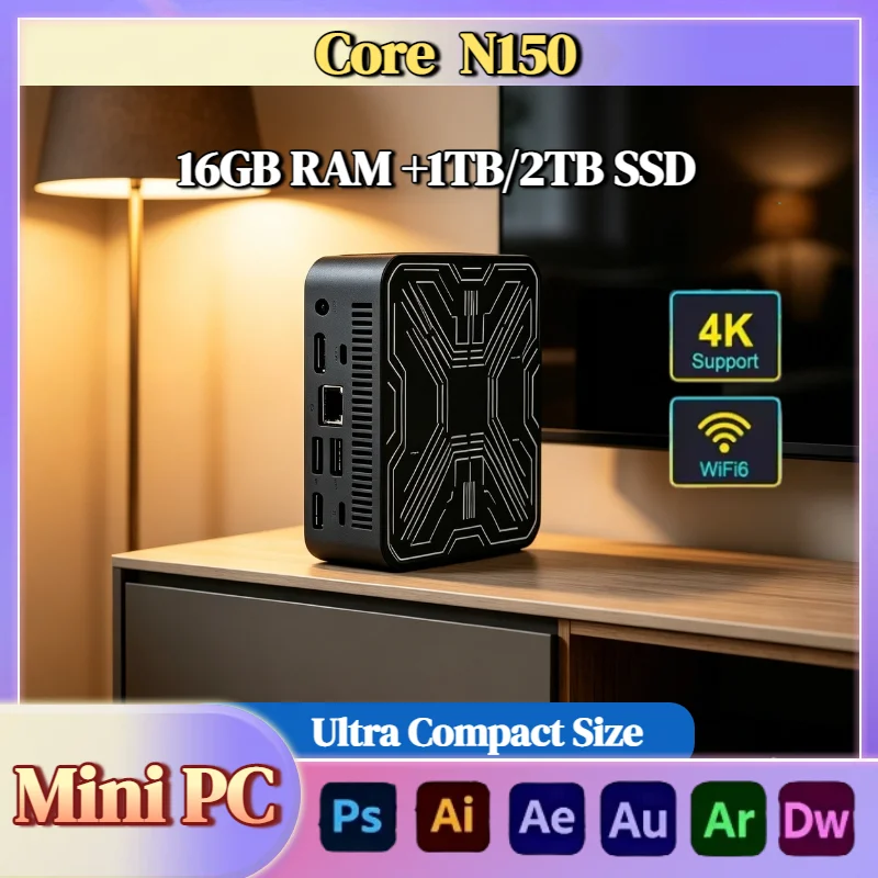 2026 인텔 코어 N150 미니 PC 16GB 램 512GB NVMe SSD 트리플 4K WiFi6 저소음 쿨링 오피스/홈 데스크탑 프로 맥스 칩