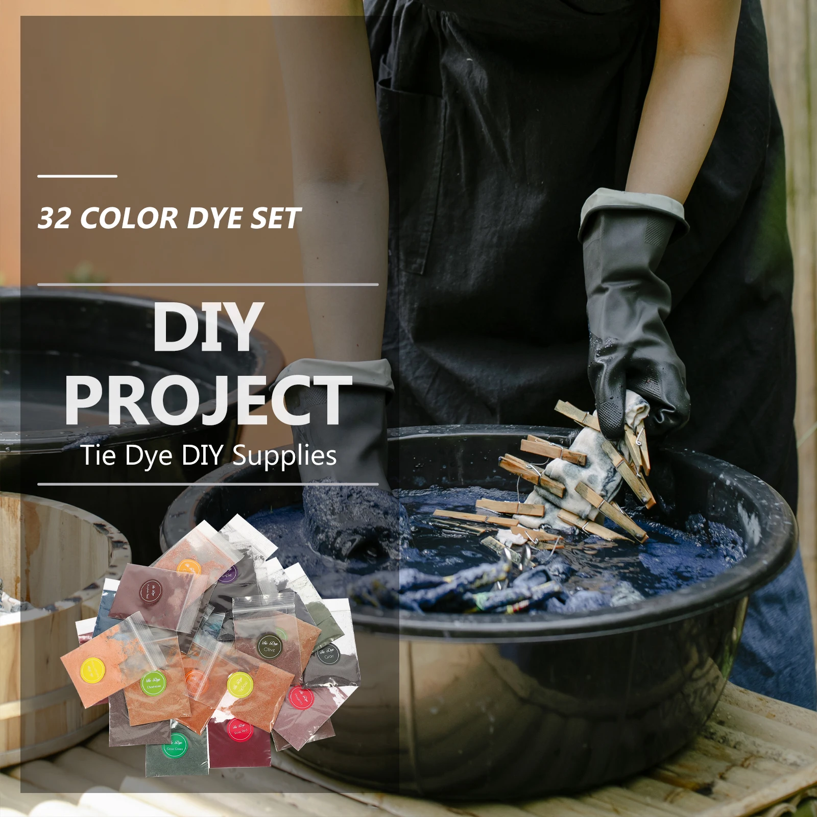 

32 Bags DIY Tie Dye Powder Kits Girls Shirt Dress Fabric Green Colors Kids Craft Fun Refill Set Sewing Accessories