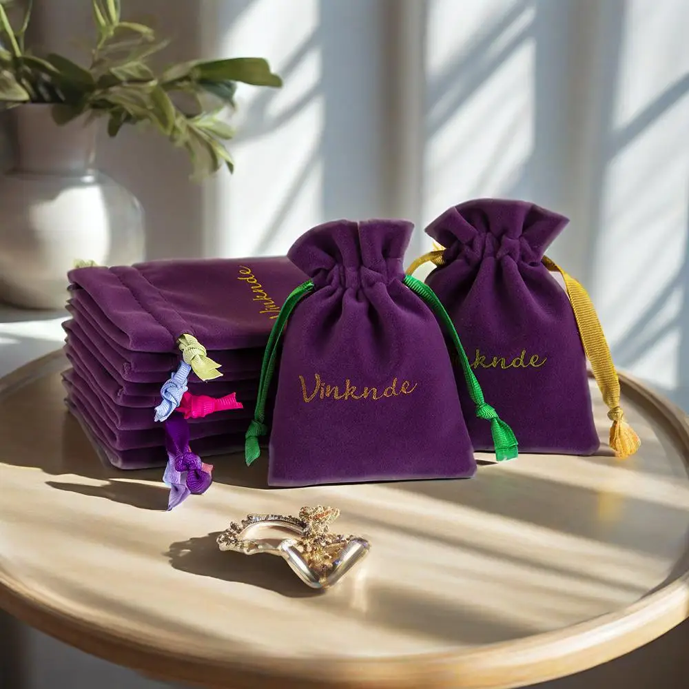 

Custom Logo Purple Velvet Tarot Pouch Travel Organizer Wedding Bag Jewelry Earrings Necklace Soap Candle Cosmetic Packaging Gift