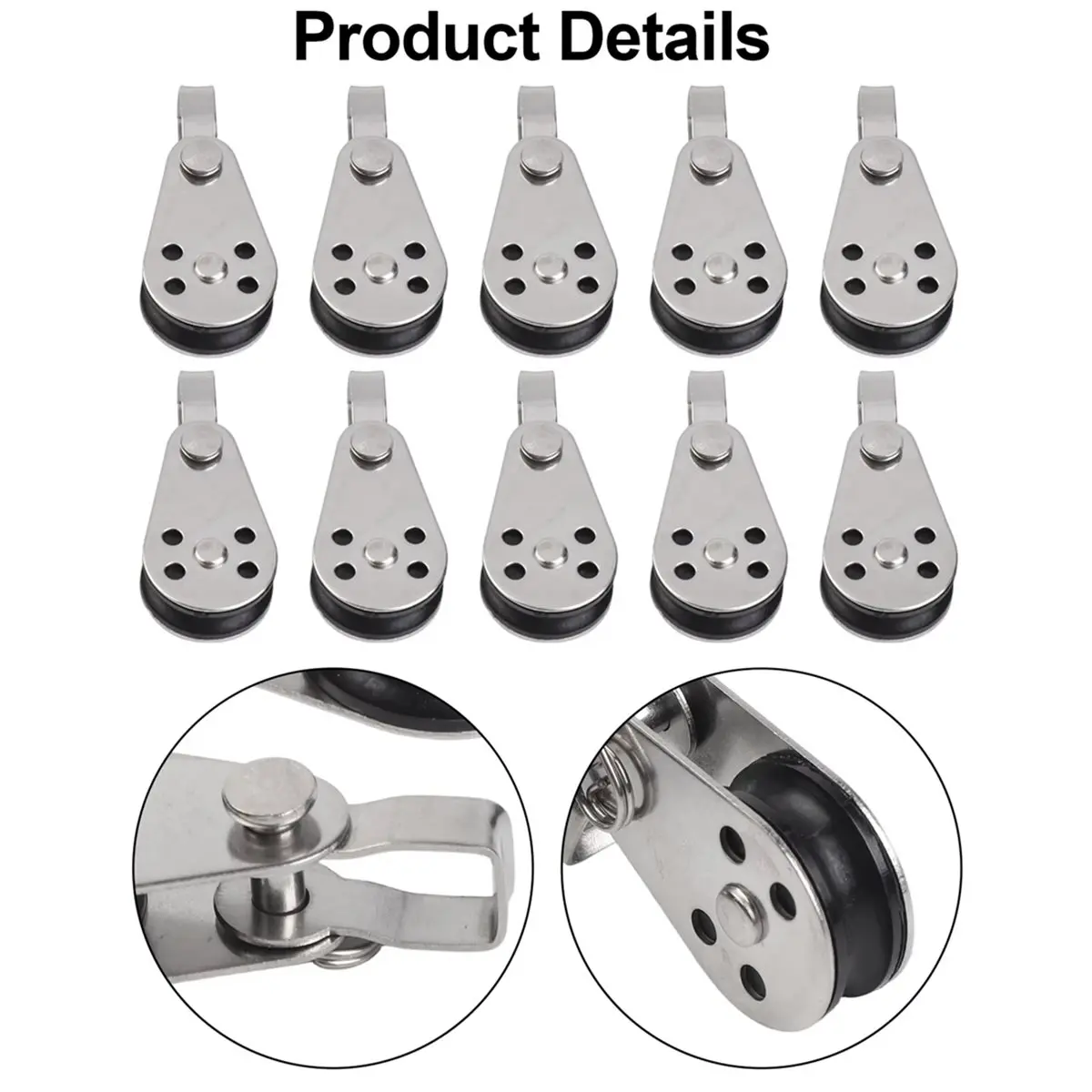 10Pcs 316 Stainless Steel Swivel Eye Wire Rope Pulley Block Single Wheel Single Nylon Sheave Pulley Block Boat