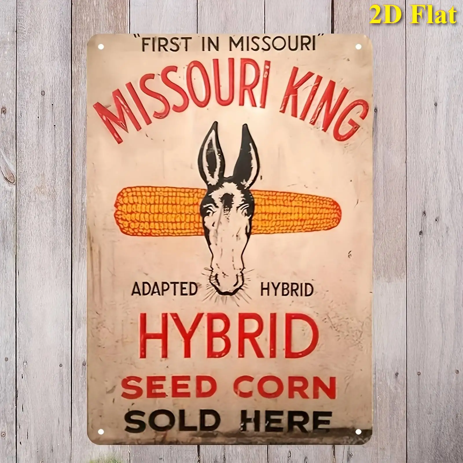2D Flat, 1pc Metal Sign, Missouri King Hybrid Seed Corn Vintage Metal Tin Sign, Retro Wall Art Decor