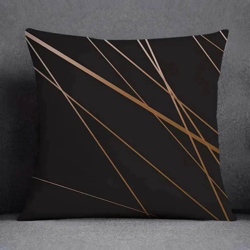 

Modern Luxury Black Gold Geometric Line Cushion Cover Peach Skin Square Throw Pillow Case for Sofa Living Room Home Decor 40x40