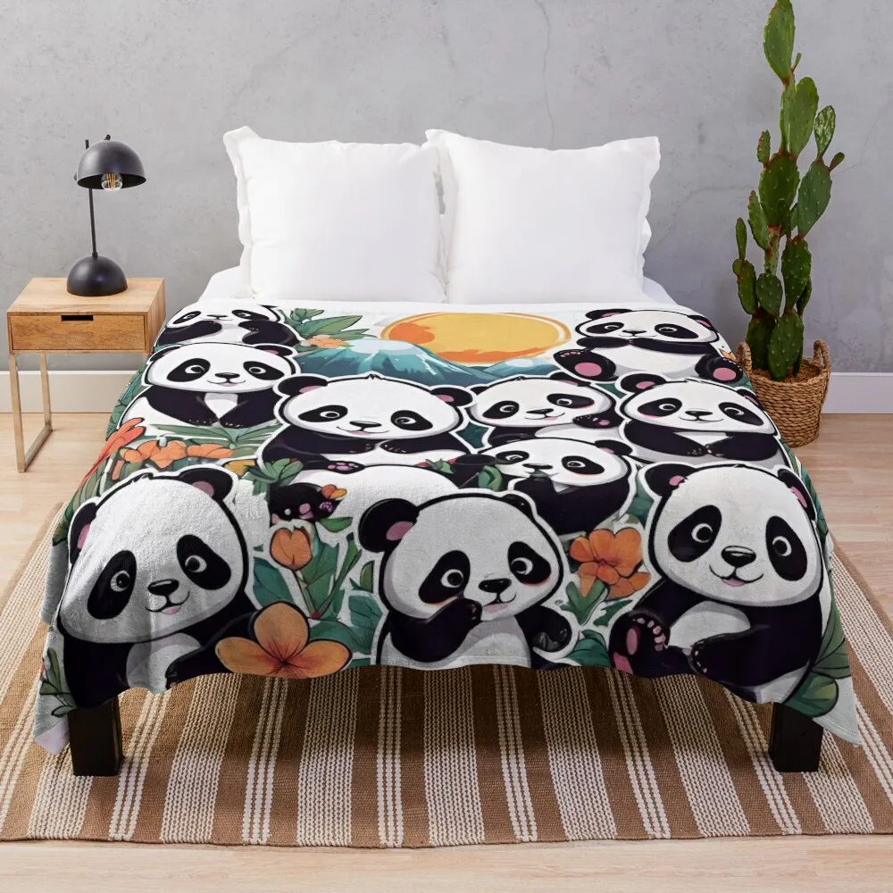 Dreaming Pandas: Sticker Collage full of Imagination and Creativity Throw Blanket cosplay anime Quilt Blankets