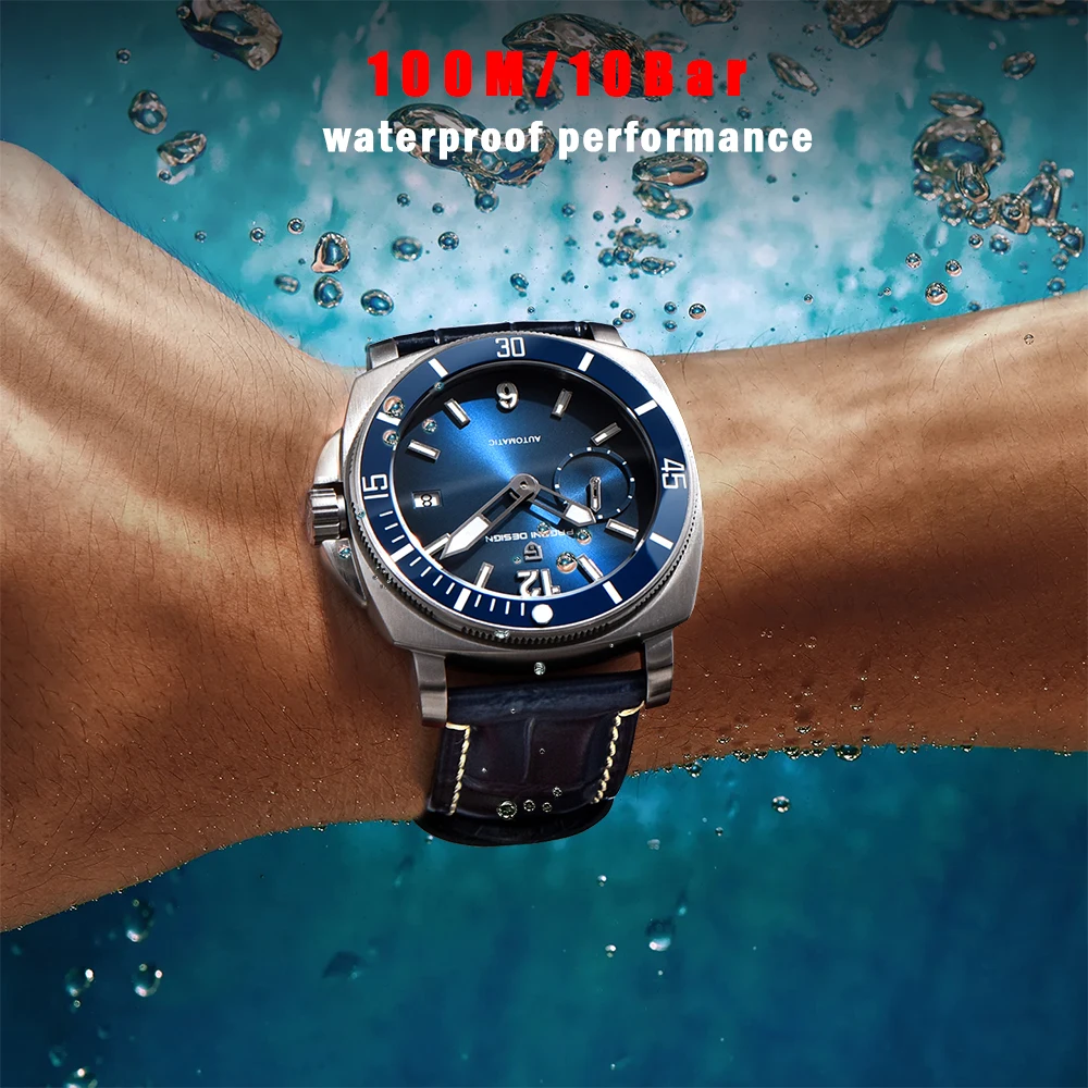 جديد PAGANI تصميم الغوص ساعة رياضية جلدية أعلى الميكانيكية التلقائية ووتش للماء الفولاذ المقاوم للصدأ الياقوت الساعات للرجل #1