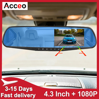 Acceo Car Dashcam 4.3Inch 1080P IPS  Driving Recorder Rearview Mirror Dual Lens Car Recorder Optional Rear View Camera Car DVR