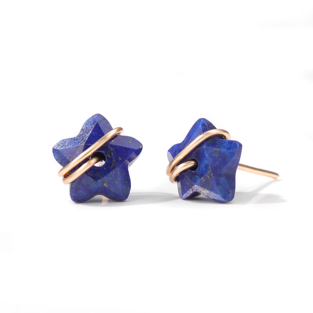 12mm Lapis Lazuli Star Earrings Natural Stone Amethysts Opal Tiger Eye Stone Blue Sodalite Ear Studs For Women Party Jewelry