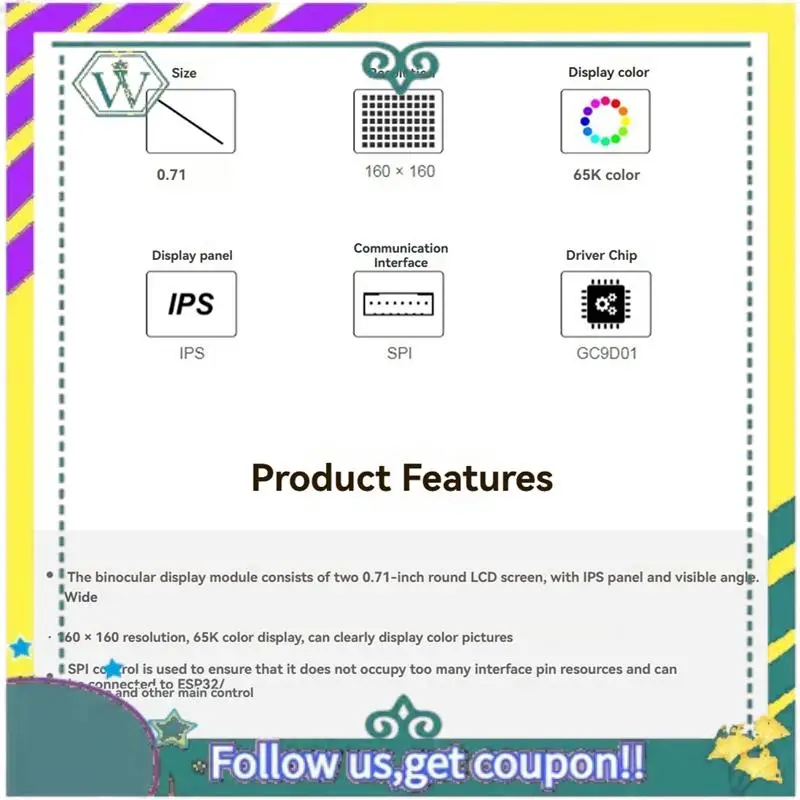 NEW 0.71Inch Dual Eye LCD Module 160×160 Resolution 65K Color Screen SPI Interface For Arduino Raspberry Pi ESP32