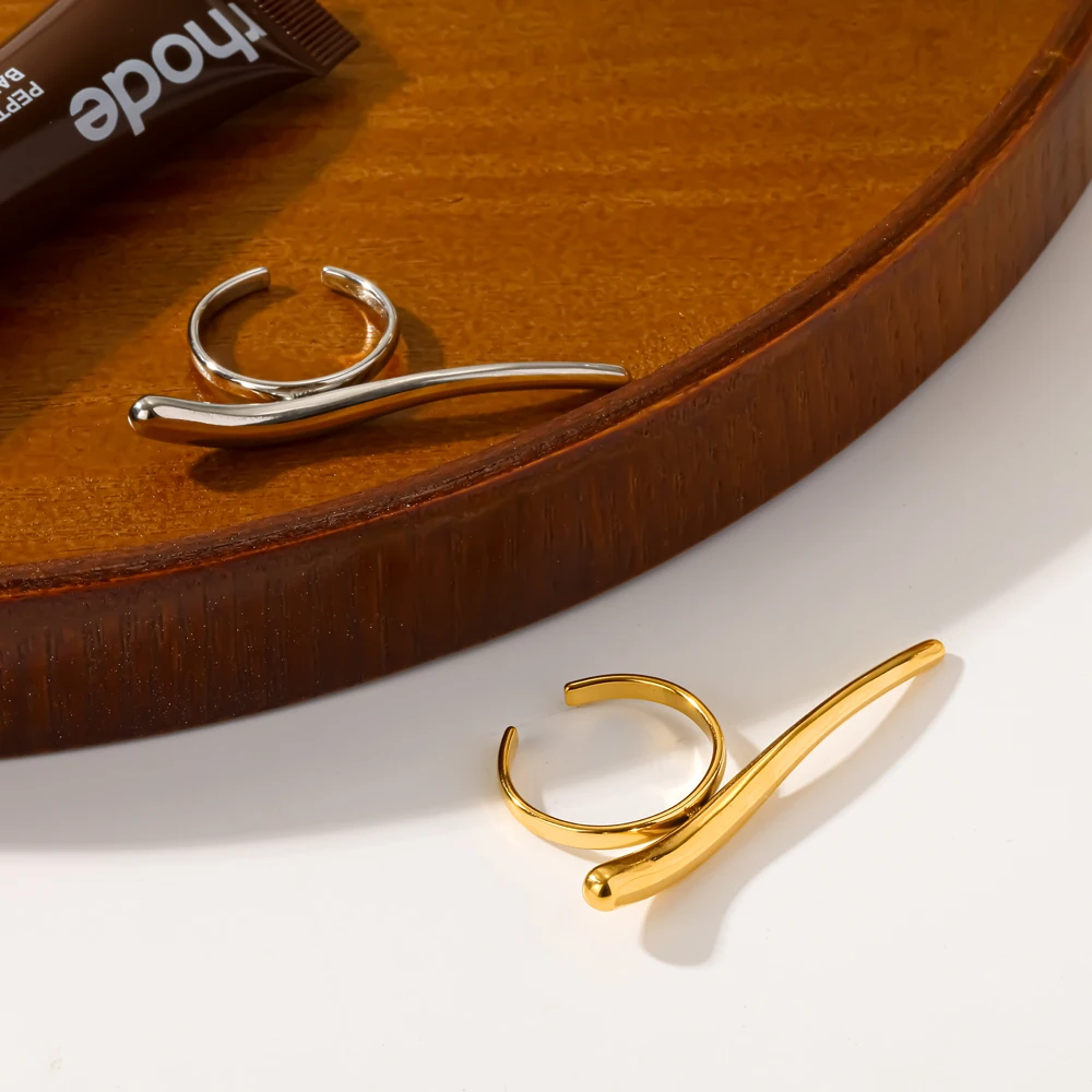 TD Minimalistischer Offener Ring aus Edelstahl, 18K PVD-Beschichtung, Wasserdichter Alltagsschmuck für Damen, Linien-Design – Detail 4