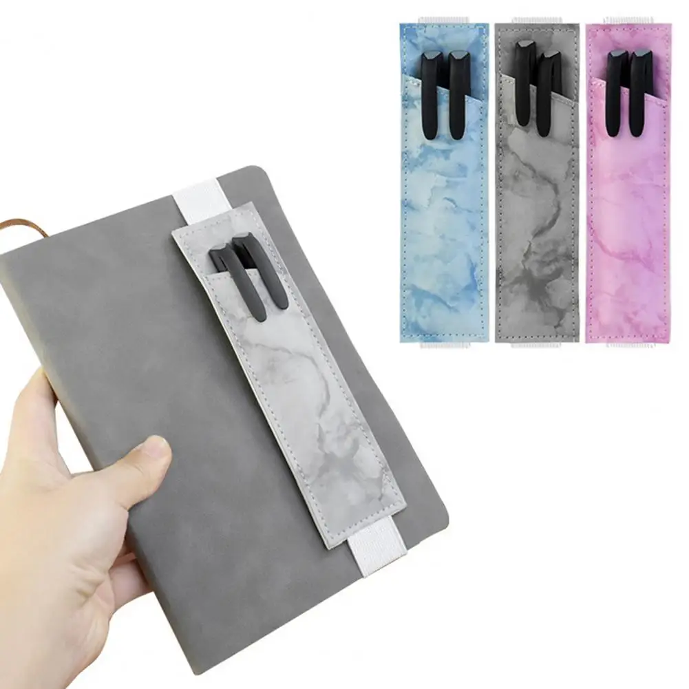 Notebook Pen Holder Pen Sleeve, elástico ajustável, bolsa de lápis de couro falso, capas de folhas soltas, clipes