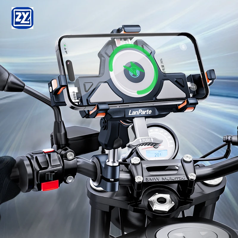 

Lanparte New 15W Wireless Charging Motorcycle Phone Holder Anti-theft Motorcycle Phone Mount for Handlebars